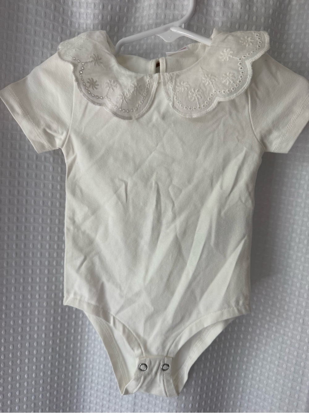 Zara Cream Embroidered Scalloped Collar One-Piece